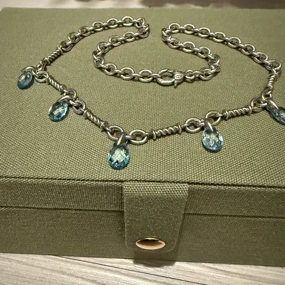 Rare Judith Ripka Necklace with Blue Topaz Teardrop Accents in Sterling Silver
